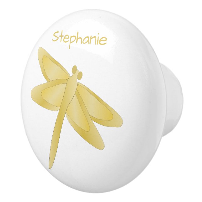 Gold Dragonfly Design Personalised Keramikknauf (Rechts)