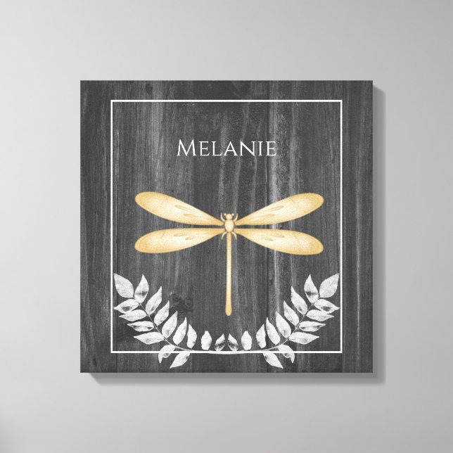 Gold Dragonfly Rustikale Canvas Print Leinwanddruck (Vorderseite)