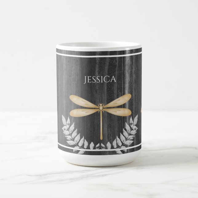 Gold Dragonfly Rustikale Personalisierte Kaffee Ta Kaffeetasse (Mittel)