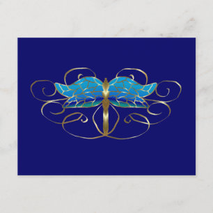 Gold Dragonfly Tiara Wedding RSVP Card Karte