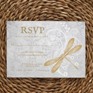 Gold Dragonfly Wedding RSVP Card