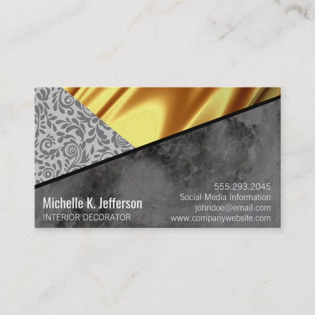 Gold Drapery Black Marble Eleganter Spitzenfarbblo Visitenkarte (Vorderseite)