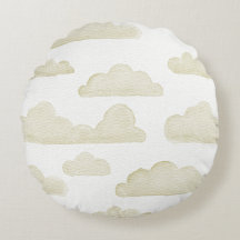 Gold Dreamtime Aquarelle Nuages Coussin rond