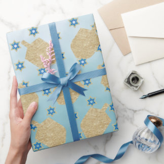 Gold Dreidel Star Aqua Turquoise Blue Hanukkah Geschenkpapier