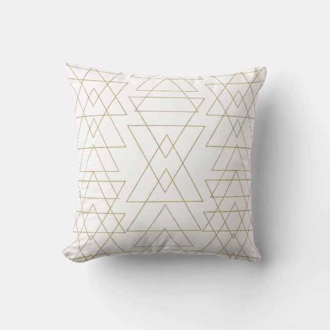 Gold Dreiecke Chic White Modern Glamour Kissen (Vorderseite)