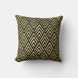 Gold Dreiecke Schwarz Art Deco Geometrie Diamons Kissen