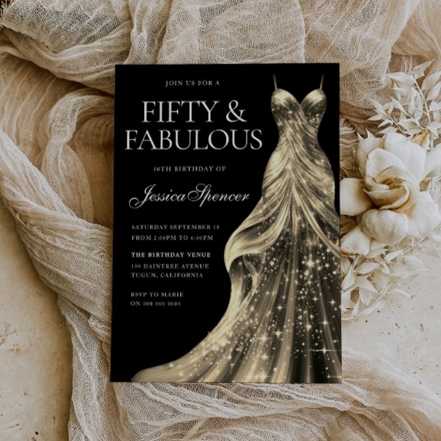 Gold Dress Black Fabulous 50. Geburtstag Einladung (Von Creator hochgeladen)
