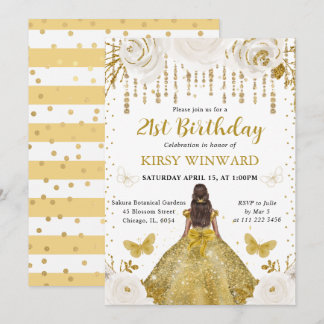 Gold Dress Dark Skin Princess Birthday Einladung