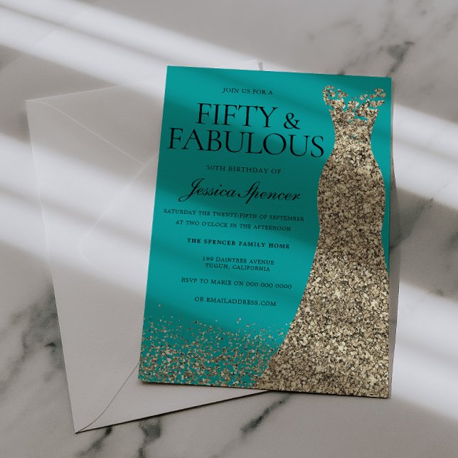 Gold Dress Elegance 50 & Fabulous! 50th Birthday Einladung (Von Creator hochgeladen)
