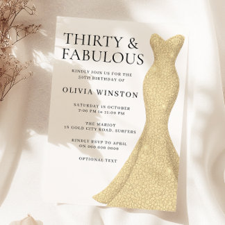 Gold Dress Elegant Dreißig & Fabulous 30. Geburtst Einladung