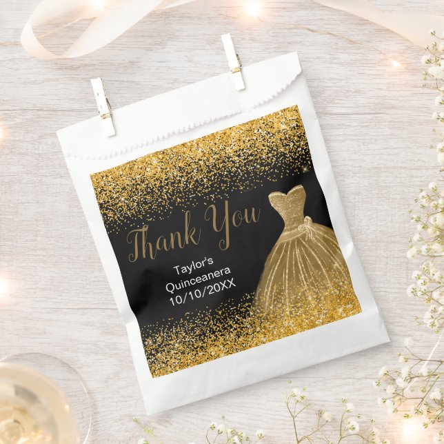 Gold Dress Faux Glitter Quinceanera Geschenktütchen (Ausgeschnitten)