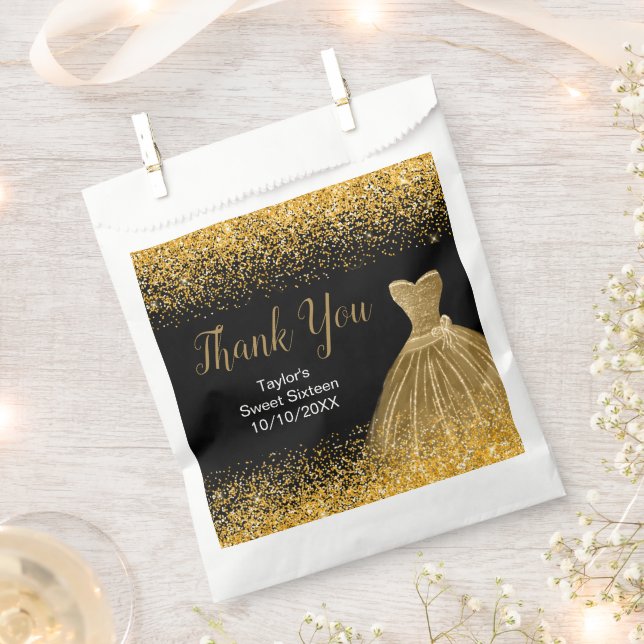 Gold Dress Faux Glitter Sweet 16 Birthday Geschenktütchen (Ausgeschnitten)
