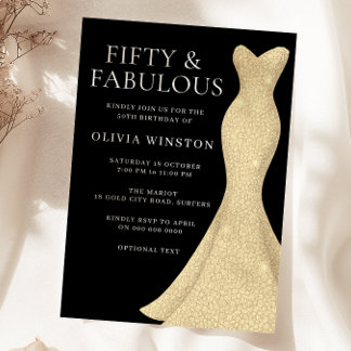 Gold Dress Frauen 50. Geburtstagsparty Black Einladung