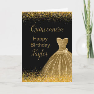 Gold Dress Imitate Glitzer Quinceanera Karte