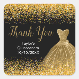 Gold Dress Imitate Glitzer Quinceanera Quadratischer Aufkleber