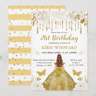 Gold Dress Red Haired Princess Birthday Einladung