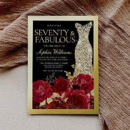 Gold Dress Red Roses 70th Birthday Gold Folieneinladung