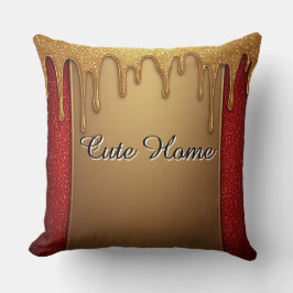 Gold Dripping Glitter Gift On Red Sparkle Backgro Kissen