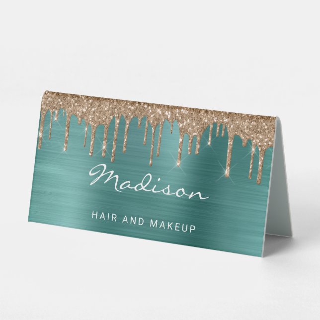 Gold Driving Glitzer Green Metallic Business Tischaufsteller (Vorderseite)