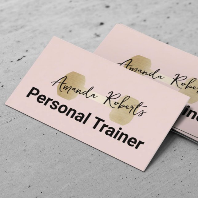 Gold Dumbell Blush Pink Fitness Personal Trainer Visitenkarte (Von Creator hochgeladen)