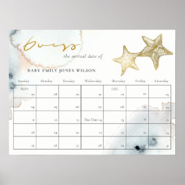 Gold Dusky Blue Beach Starfish Ratgeber Baby Fälli Poster