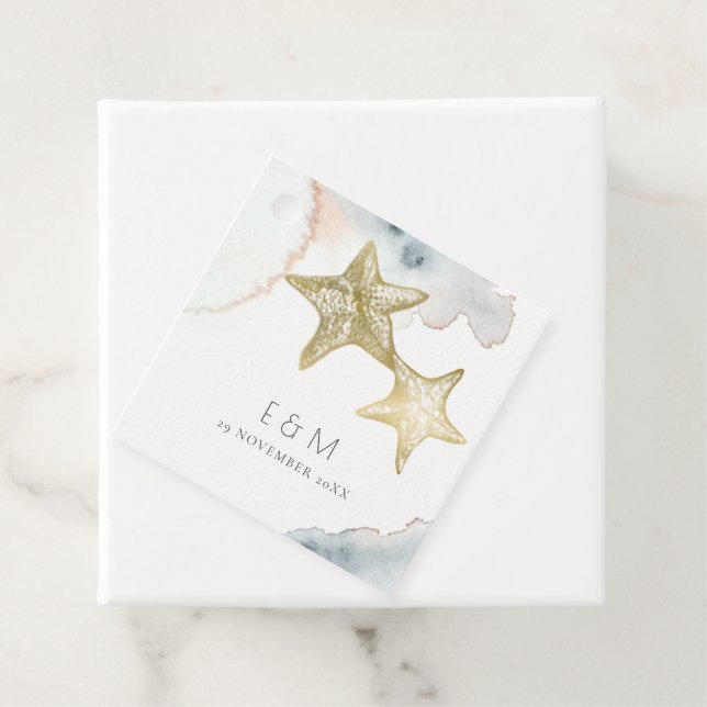 GOLD DUSKY BLUE BEACHY STARFISH MONOGRAM WEDD GESCHENKANHÄNGER (Beispiel)