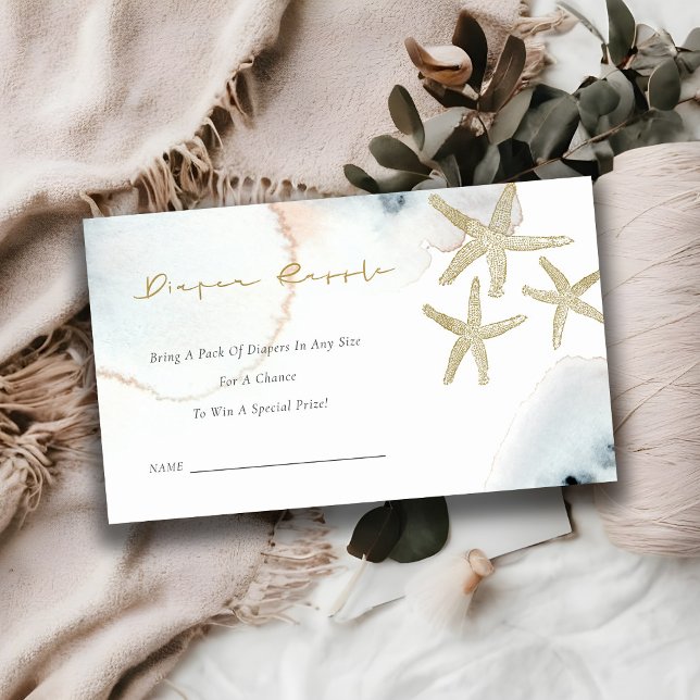 Gold Dusky Blue Starfish Diaper Raffle Baby Dusche Begleitkarte (Von Creator hochgeladen)