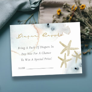 Gold Dusky Blue Starfish Diaper Raffle Baby Dusche Begleitkarte