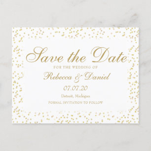 Gold Dust Confetti Script Save the Date Ankündigungspostkarte