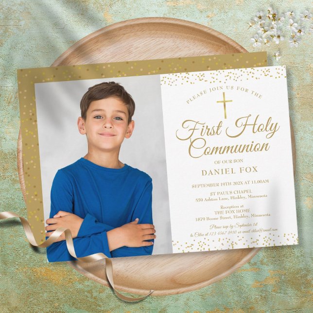Gold Dust First Holy Communion Photo Invitation (Créateur téléchargé)