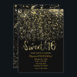 Gold Dust Glitzer & Black Sweet 16 Sechzehn Party Einladung<br><div class="desc">Anpassen an Ihr Ereignis</div>
