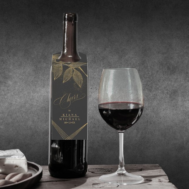 Gold Dust & Konturen Wedding Cheers Blk/Gld ID835 Flaschenanhänger (Wine Bottle In Situ)