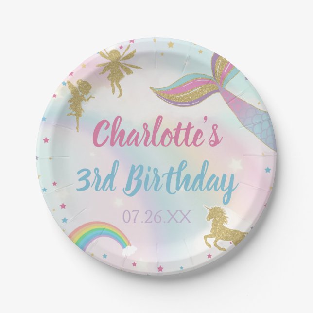 Gold Dust Magical Unicorn Fairy Meerjungfrau Gebur Pappteller (Vorderseite)