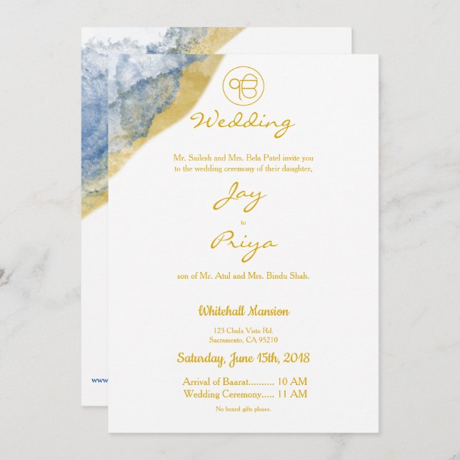 Gold Dust Simple Moderne Sikh Ik Onkar Invitation (Devant / Derrière)