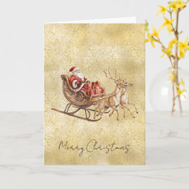Gold Dust Sparkle Confetti Santa Sleigh Christmas Karte (Gelbe Blume)