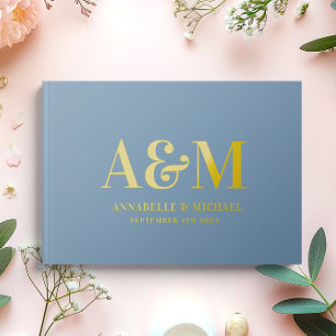 GOLD DUSTY BLUE MONOGRAM MINIMALISTISCHE WEDD GÄSTEBUCH