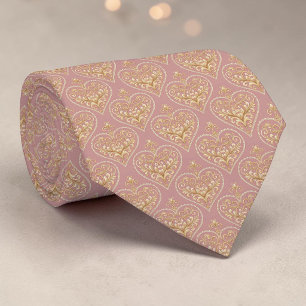 Gold & Dusty Pink Elegante Herz Custom Necktie Krawatte