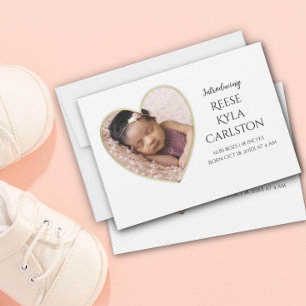 Gold Edge Heart Frame Photo Birth Announcement Einladung