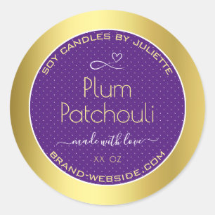 Gold Effect Lila Plum Soy Candles Packaging Runder Aufkleber