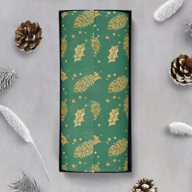 Gold Effect Pine Cones auf Green Seidenpapier (Von Creator hochgeladen)