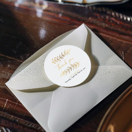 Gold-Effekt-Blätter und Zweige Hochzeit danke Runder Aufkleber
