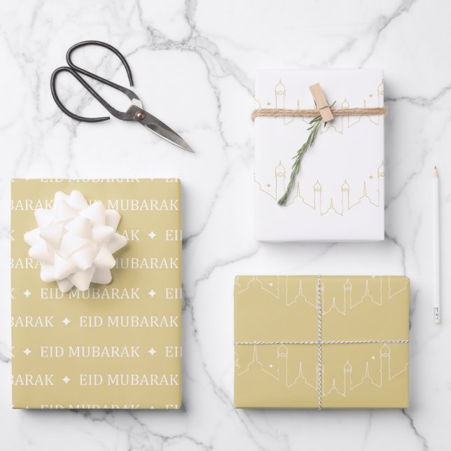 Gold Eid Mubarak Masjid Design Geschenkpapier Set (Vorderseite)