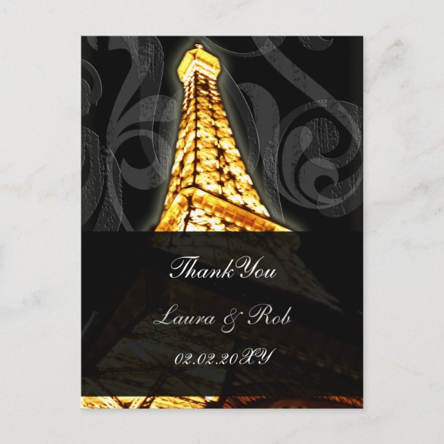 Gold Eiffel Turm Französisch Hochzeit Vielen Dank Postkarte (Vorderseite)