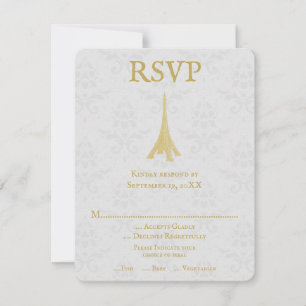 Gold Eiffelturm Damask RSVP Card