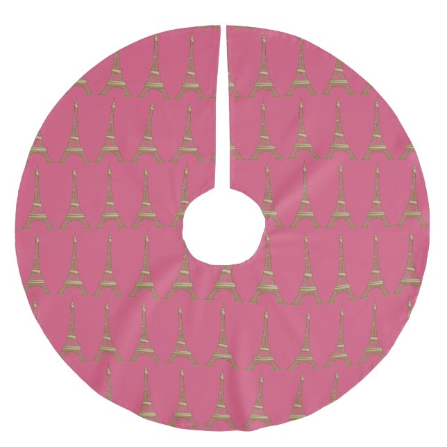 Gold Eiffelturm Pink Paris Weihnachtsbaum Rock Polyester Weihnachtsbaumdecke (Vorderseite)