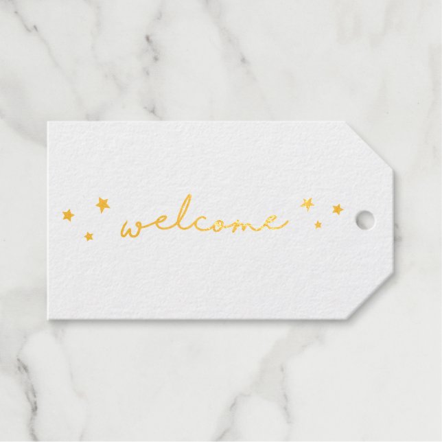 Gold einfache minimalistische Hochzeitswillkommen  Geschenkanhänger (Vorderseite (Horizontal))
