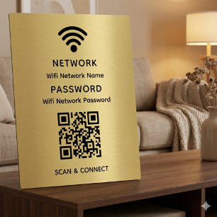 Gold Einfaches elegantes WLAN QR-Netzwerkkennwort Fotoplatte