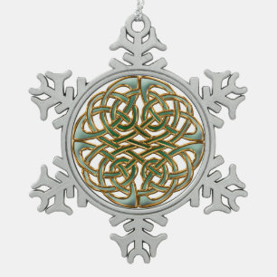Gold eingefaßter grüner keltischer Knoten Schneeflocken Zinn-Ornament