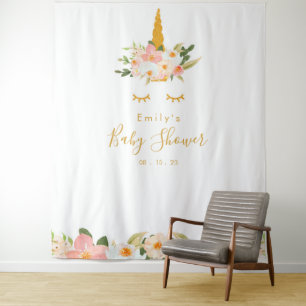 Gold Einhorn Baby Shower Rückwand Wandteppich