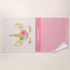 Gold Einhorn, rosa, für Mädchen Personalisiert Strandtuch